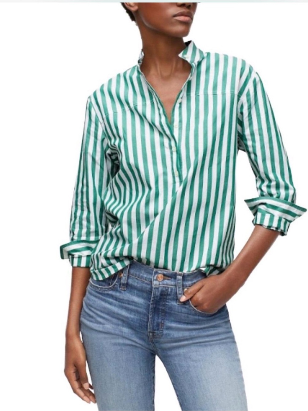 J. Crew Band-collar popover tunic in bold stripe. Size 6